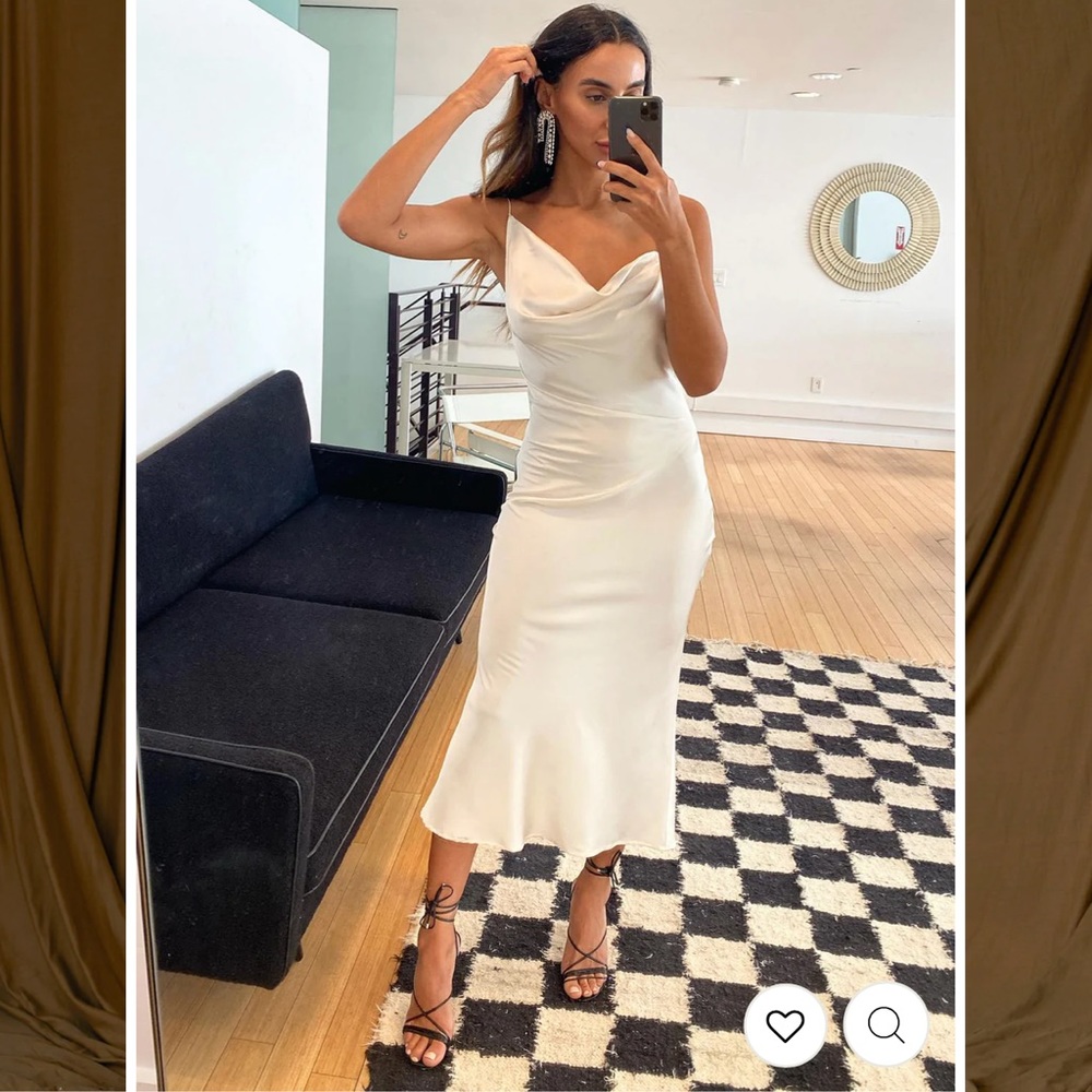 Ivory satin backless midi dress